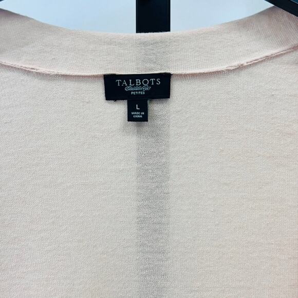 Talbots Pink Open Front Cardigan Women's Petite L Long Sleeve Roll Tab - Picture 2 of 5